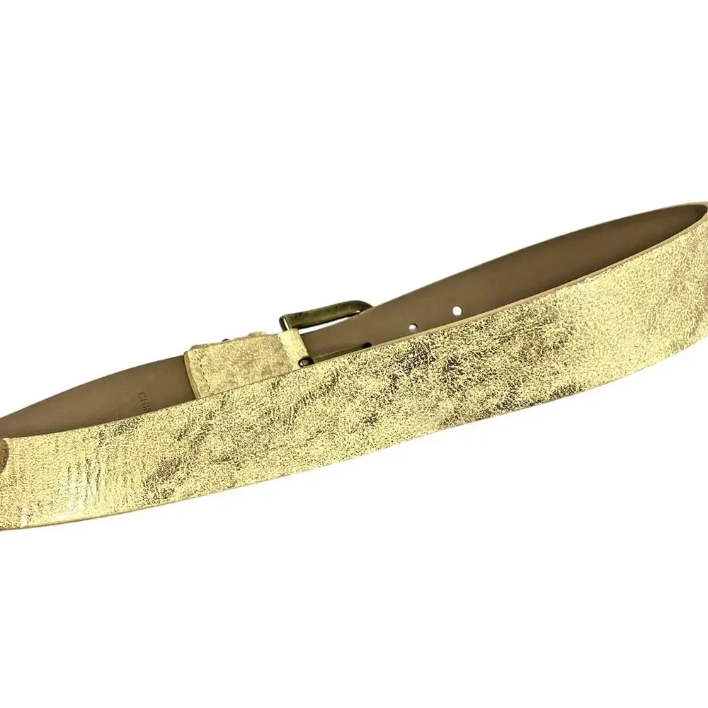 Calvin Klein Jeans Belt Size S Cream Leather Burnished Gold Metallic Buckle 90s